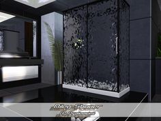 a modern bathroom with black and white decor