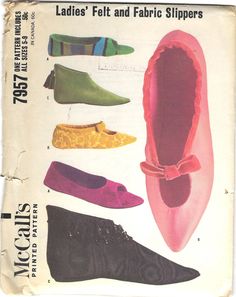 ladies'felt and fabric slippers from the early 1950's