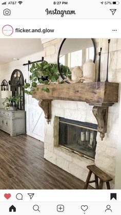 an instagramted photo of a living room with fireplace