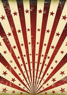 an old circus poster with stars and stripes on the front, in red and white