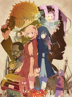 an anime poster with many characters