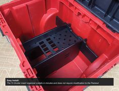 the inside of a red plastic storage container