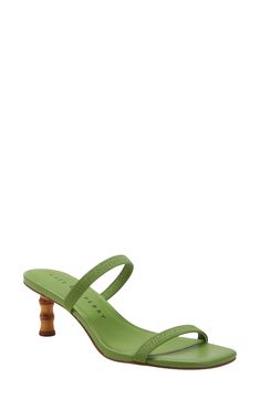 A bamboo-inspired heel lends playful detail to an island-ready sandal detailed with a zigzag stitch on the straps. 2 1/2" heel Memory foam cushioning Synthetic upper and lining/synthetic and rubber sole Imported Green Sandals Heels, Green Sandals With Wooden Heel For Summer, Green Sandals With Sculpted Low Heel, Green Low Heel Sandals With Sculpted Heel, Green Sandals, Fall Wardrobe Essentials, Baby Boy Shoes, Boy Shoes, Kids Sweater