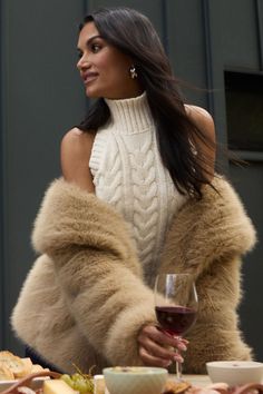 Make a glamorous entrance in this faux-fur midi jacket - Designed with a satin interior lining for a comfortable fit. Features - Luxurious faux-fur exterior - Hook-eye closure - Welt pockets - Lined Size & Fit - Relaxed-fit Materials & Care - 100% polyester - Dry clean only - Imported Faux Fur Coat Outfit, Faux Fur Coats Outfit, Brown Fur Coat, Fur Coat Outfit, Fall City, Benz Cars, Fashion Fails, Woman Sweater, Waist Jacket