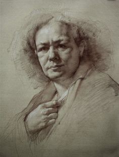 a drawing of a woman with her hand on her shoulder