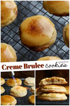 creme brule cookies are cooling on a wire rack, and then baked in the oven