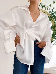 (1) SILK UNBALANCED BLOUSE – MINUSEY Party Blouses, Party Blouse, Polyester Shirt, Georgette Dress, Unique Blouse, Maxi Coat, Simple Blouse, Oversized Blouse, Women Blouses