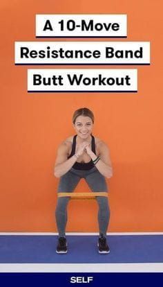 a woman sitting on a bench with the words, a 10 - move resistance band but workout