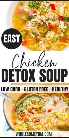 Healthy Detox Soup Chicken Detox Soup, Healthy Soup Recipes Clean Eating, Healthy Detox Soup, Veggies And Chicken, Easy Healthy Soup, Clean Eating Soup, Low Calorie Soup, Spicy Soup