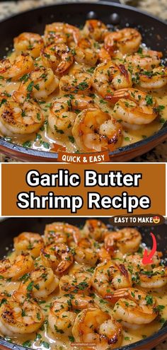 garlic butter shrimp recipe in a skillet