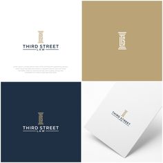 the logo for third street law is shown in four different colors and font styles, including gold