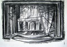 a black and white drawing of a building