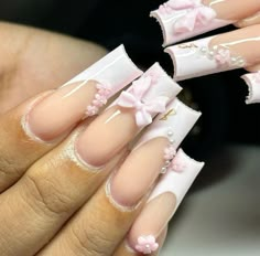 Heart Butterfly, Nail Art Set, Long Square Acrylic Nails