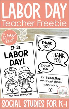 This photo shows sample pages from a social studies text for children in kindergarten and first grades. It focuses on the topic of Labor Day and teaches kids to express gratitude toward the people who work in their communities. This book is a free resource for elementary teachers. What Is Labor Day, Nonfiction Books For Kids, Labor Day Holiday, Kindergarten Social Studies, Teacher Freebies, Holiday Lessons, Beginning Readers