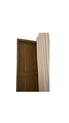 an open door is shown in front of a white wall with vertical stripes on it