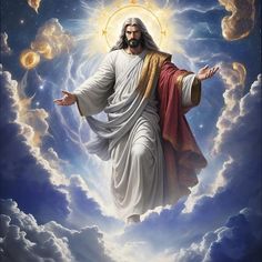 jesus in the clouds with his arms outstretched