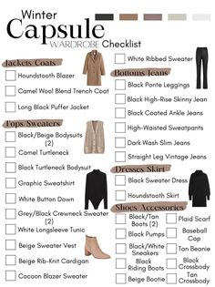 Winter Capsule Wardrobe - Clothed In Grace Tan Chelsea Boots, Plus Size Capsule Wardrobe, Wardrobe Checklist, Minimalist Wardrobe Capsule, Fall Winter Capsule Wardrobe, Capsule Wardrobe Checklist, Black Winter Jacket, Houndstooth Skirt, Winter Capsule