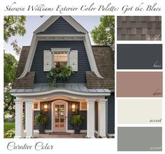 the exterior color scheme for a house with blue siding, white trim and shutters