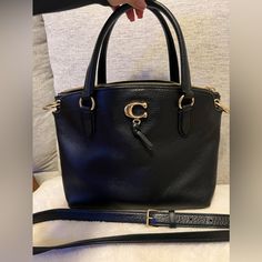 In Very Good Condition. Well Taken Care Of. Chic Coach Satchel With Gold-tone Hardware, Classic Black Bag With Branded Hardware, Elegant Coach Satchel With Zipper Closure, Elegant Black Satchel With Branded Hardware, Chic Black Coach Bags, Coach Black Bag With Gold-tone Hardware, Chic Coach Satchel With Branded Hardware, Chic Coach Bag With Branded Hardware, Classic Black Satchel With Branded Hardware