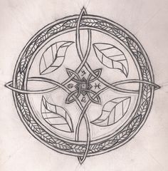 a drawing of a circular design with leaves