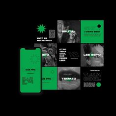 Instagram feed design containing 9 posts and a story. Brutalist aesthetic using bold typography, black and white documentary images and colors like black, green and white. Cv Inspiration, Instagram Graphic Design, Instagram Advertising, Graphic Design Agency, Instagram Graphic, Instagram Branding