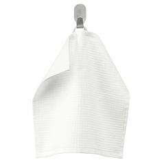 a white paper towel hanging on a hook