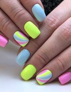 Pastels Nail, Summer Nail Art Ideas, Opi Nail Colors, Simple Spring Nails, Minimalist Summer, Cute Spring Nails, Colorful Nail, Short Square Nails