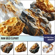 several different types of rocks are shown in this graphic art workflowchap, including gold and silver