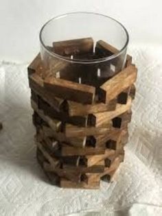 A handmade candle holder made out of jenga blocks Jenga Block Crafts Diy, Jenga Block Crafts, Jenga Blocks, Block Candles, Wood Candle Holder, Dekor Diy, Diy Blocks, Block Craft, Diy Dollar Tree Decor