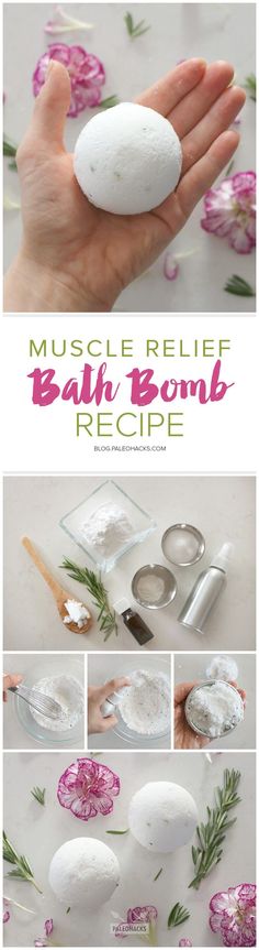 a collage of photos showing how to make a bath bomb recipe