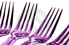 four forks are shown in purple on a white background