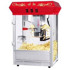 a red and silver popcorn machine