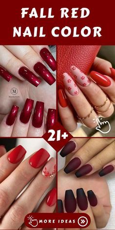 Red Nails Acrylic Cat Eye, Red Summer Nails, Wine Nails, Red Manicure, Fall Nail Trends, Trendy Nail Art Designs, Nail Polish Brands, Red Nail Polish