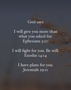 an image with the words god says i will give you more than what you asked for ephesians