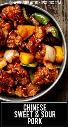 chinese sweet and sour pork with peppers in a bowl