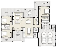 the floor plan for an apartment with two car garages and three bedroom, one living room