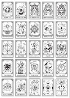 the twelve zodiac signs in black and white, with all their corresponding symbols on them