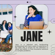 a woman sitting in front of a laptop computer on top of a table next to other women