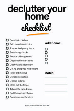 a checklist with the words declutter your home checklist written on it