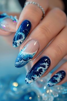 beach nails, beach nail ideas, summer nails, summer nail ideas, summer 2024 Mermaid Nail Art, Wave Nails, Beach Nail Designs, Themed Nails, Elegant Nail, Graduation Nails, Blue Nail Art, Mermaid Nails, Blue Nail Designs