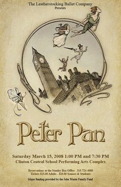 the poster for peter pan's musical play, which is being performed by children