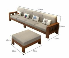 an image of a couch and ottoman with measurements