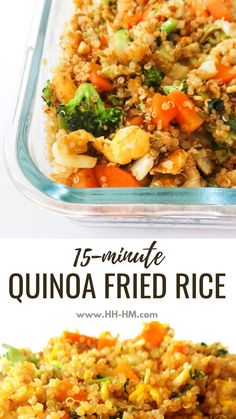 an image of quinoa fried rice with broccoli and carrots in it