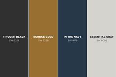 four different colors of black, white and gold in the same color scheme with text