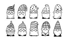 gnomes with hats and beards on their heads are drawn in the style of doodle