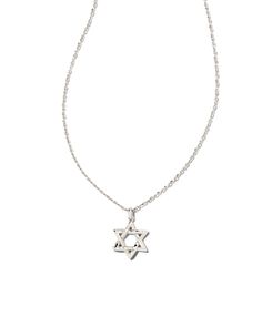 The Star of David Pendant Necklace in Silver is an everyday reminder of what matters to you most. Simple, yet abundantly significant, this pendant necklace is sure to become a cherished part of your personal collection. Metal Rhodium Plated Over Brass Size 18" chain with 1" extender, 0.52"L x 0.65"W pendant Closure Lobster clasp with single adjustable sliding bead Please note: Due to the one-of-a-kind nature of the medium, exact colors and patterns may vary slightly from the image shown. | Kendra Scott Star of David Pendant Necklace in Silver | Metal Silver Kendra Scott, Star Of David Necklace, Sold Out Sign, Birthday Discount, Star Of David Pendant, Star Of David, Necklace Silver, Kendra Scott, The Star