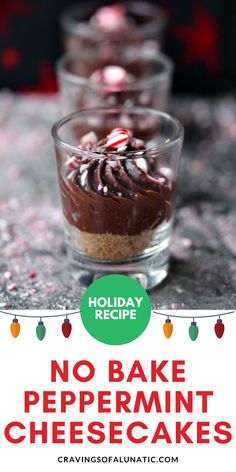 No bake peppermint chocolate cheesecakes topped with crushed peppermints, served in shot glasses on a grey marble counter with crushed peppermints scattered on it. Peppermint Cheesecake Bars, Easy Holiday Dessert, Mini Glasses, Peppermint Cheesecake, Easy Holiday Desserts, Christmas Foods, Best Pasta Recipes, Best Comfort Food