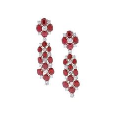 RUBY AND DIAMOND CHANDELIER DROP EARRINGS by Luxury Red Diamond Earrings, Luxury Red Ruby Earrings, Red Ruby Diamond Earrings For Wedding, Red Diamond Drop Earrings For Formal Occasions, Red Diamond Drop Earrings For Formal Events, Formal Red Diamond Drop Earrings, Fine Jewelry Red Diamond Earrings For Formal Occasions, Red Diamond Earrings For Formal Occasions, Red Diamond Drop Earrings