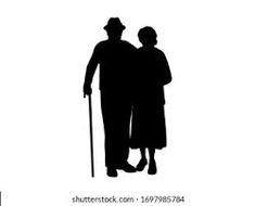 an old man and woman standing next to each other with their arms around each other