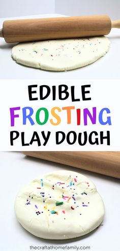 an edible frosting play dough with sprinkles on it and the words edible frosting play dough